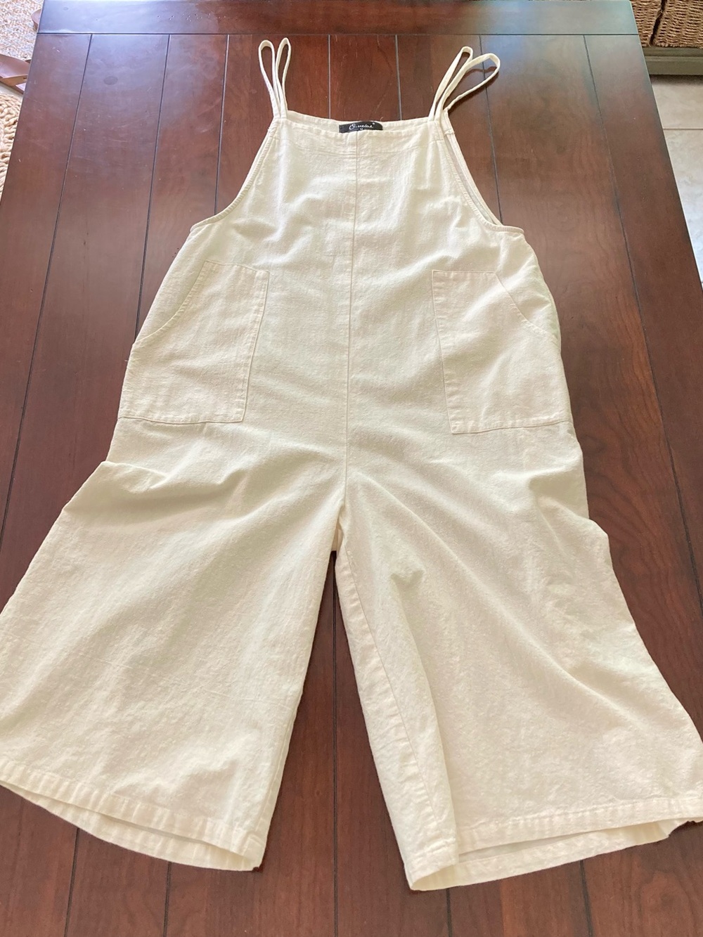 100% Cotton Cream Wide-Leg Jumpsuit Overalls